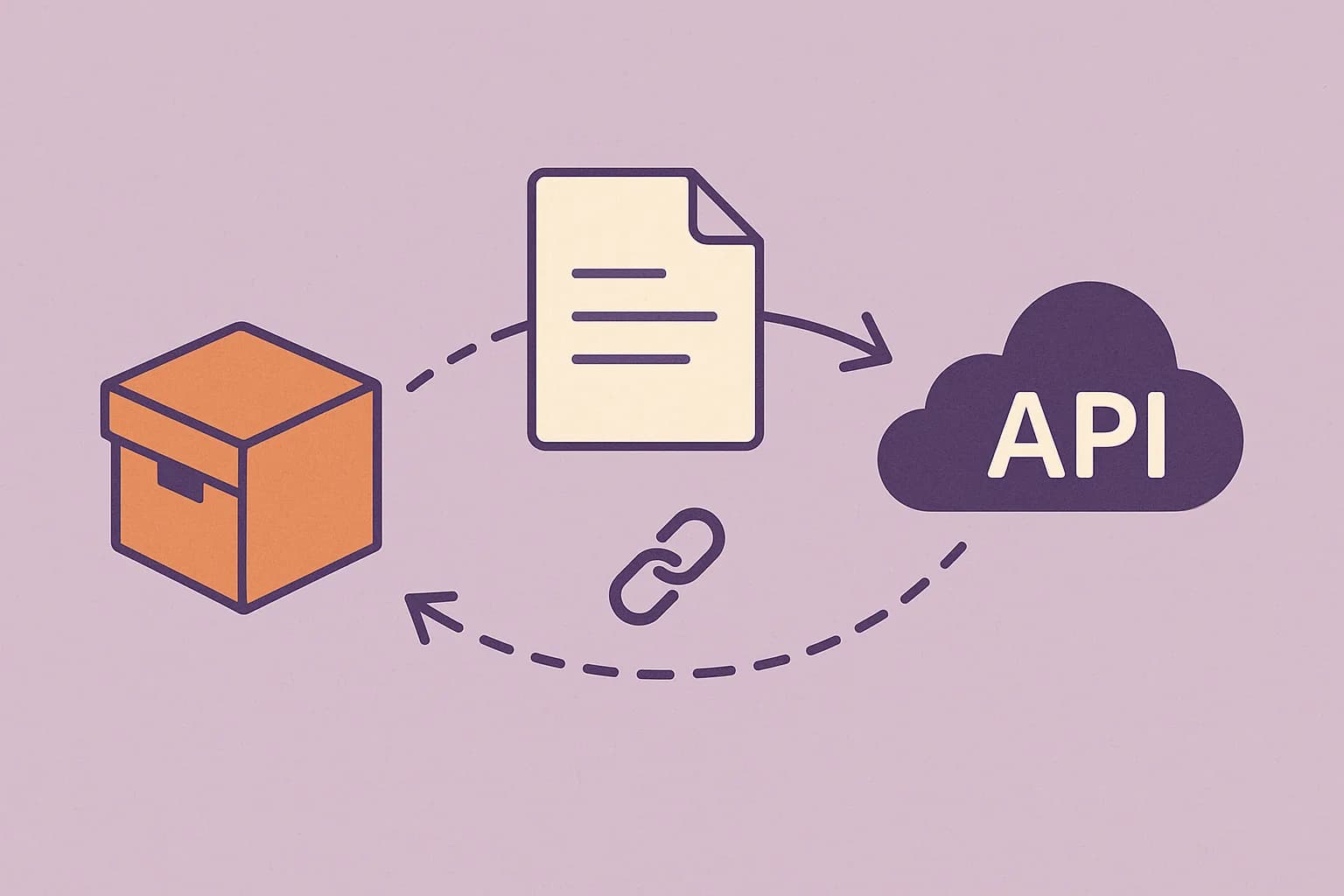 Flat vector illustration of a page migrating from an old CMS box to a modern API cloud with a redirect link
