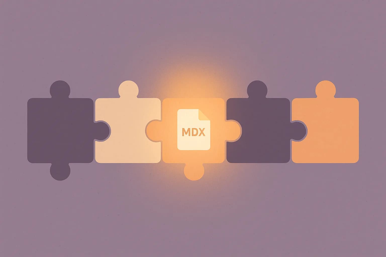 Illustration of interchangeable CMS platform options as puzzle pieces with an MDX file icon highlighted in the center