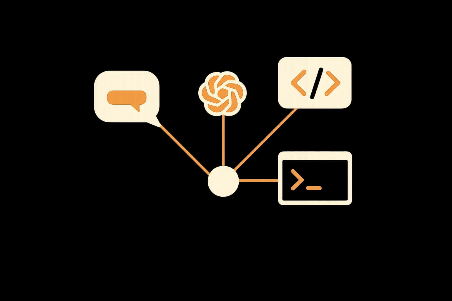 A neutral protocol hub connecting to multiple AI applications, representing an open standard rather than a single vendor's tool