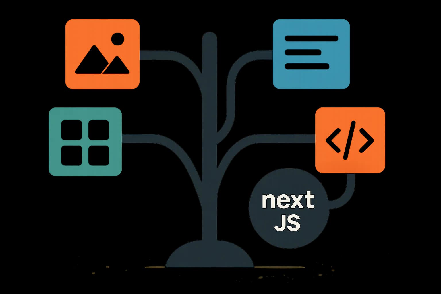 Flat vector illustration of a signpost with multiple paths, each leading to a distinct abstract CMS icon, representing choosing a CMS for a Next.js project