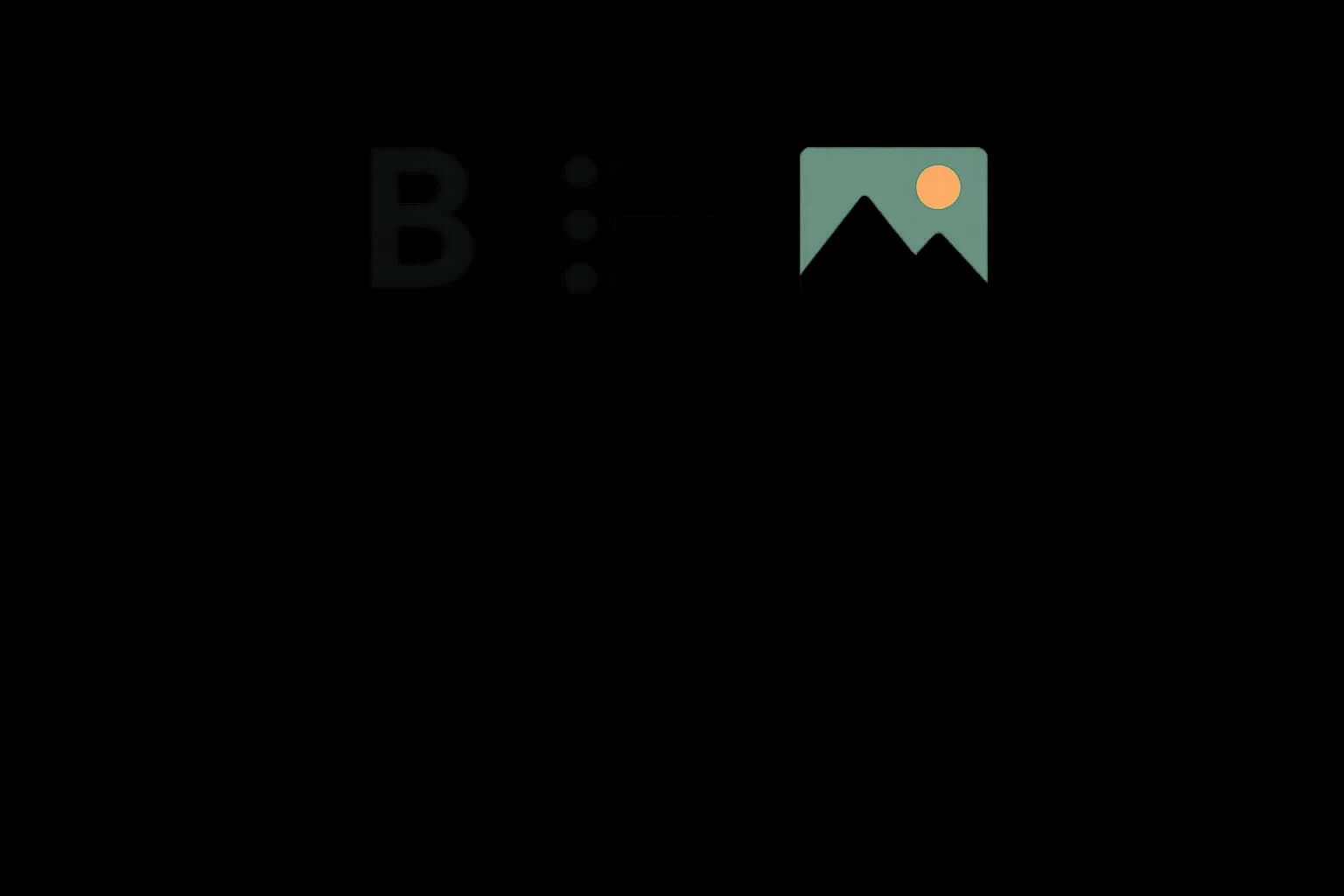 Flat vector illustration of a text-editing toolbar with abstract formatting icons floating above a document panel, representing rich text editor design