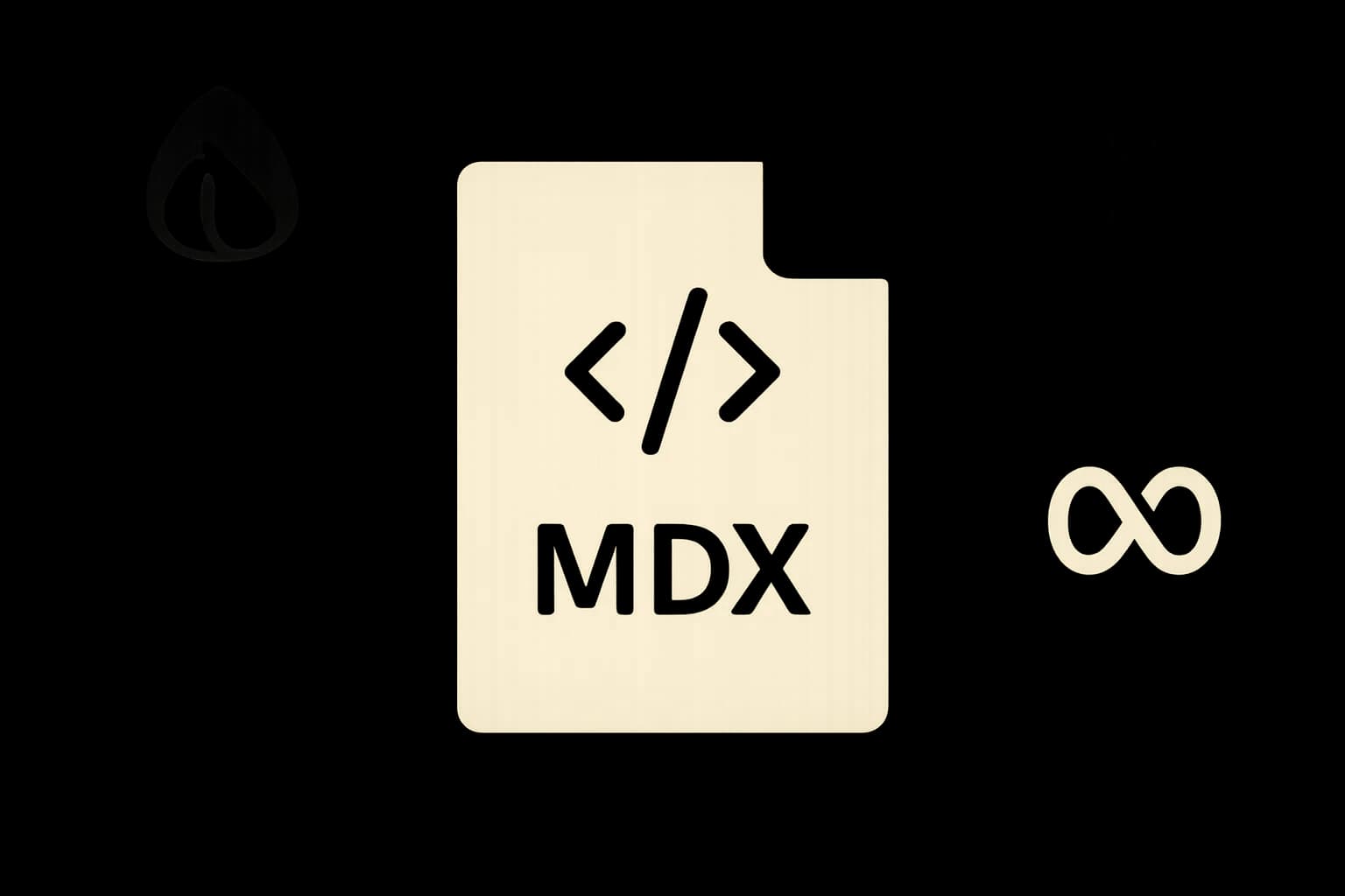Flat vector illustration of an MDX file icon at the center of a comparison grid of CMS platform tiles